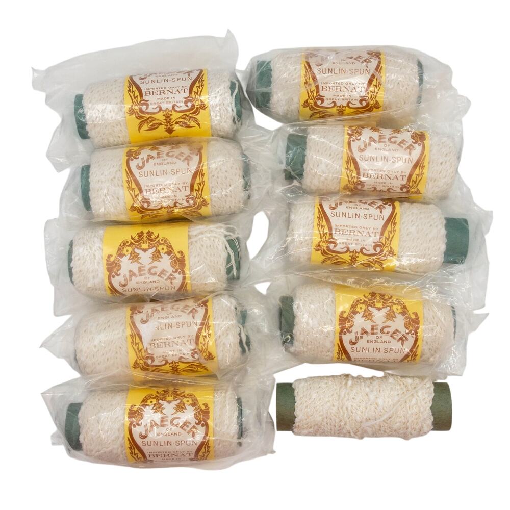 Vintage Jaeger Sunlin Spun Yarn Lot of 9 Bernat Linen Acrylic Cream White Blend